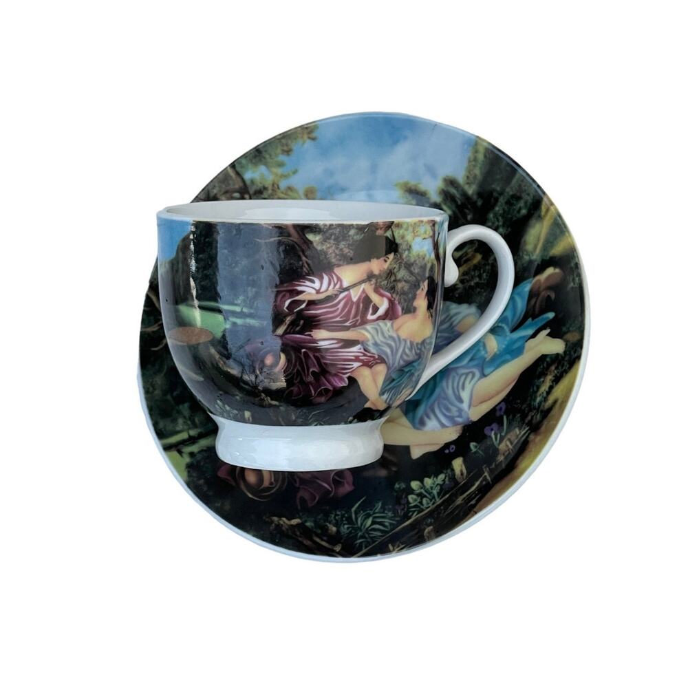 VTG Unique Tea Cup Saucer Handpainted